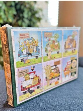 NEW Cobble Hill 1000-piece Jigsaw Puzzle FARMER'S MARKET TRUCKS Flowers Animals